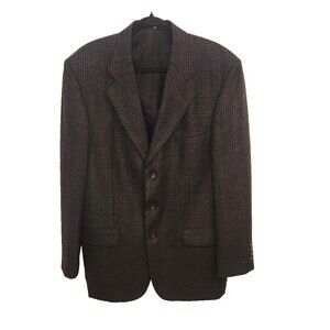 Oscar de la Renta Sport Coat 100% Wool Jacket 42L Charcoal Houndstooth VTG‎